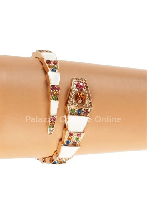 Fashion Snake Cuff Bangle with Crystal Accents and Metal Finish