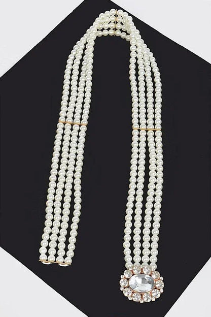 Faux Pearl Rhinestone Stretch Waist Belt