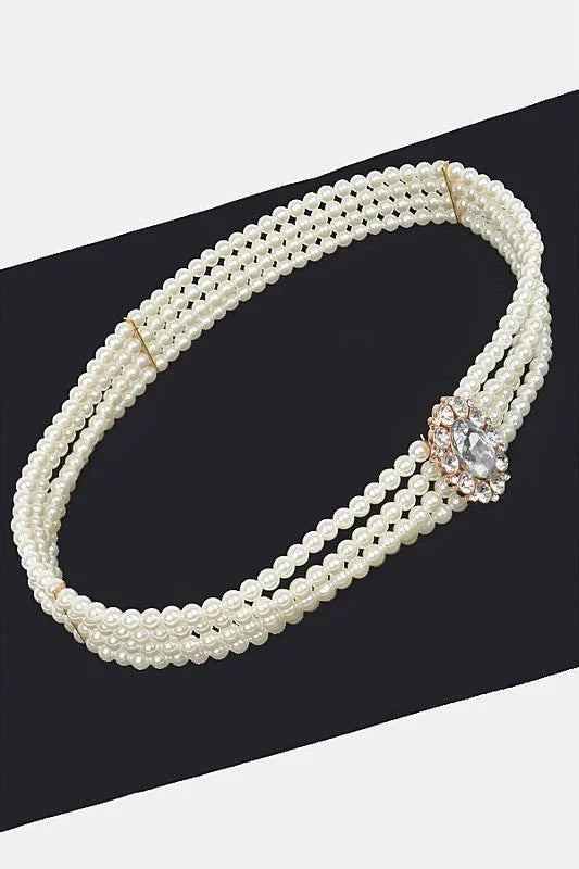 Faux Pearl Rhinestone Stretch Waist Belt