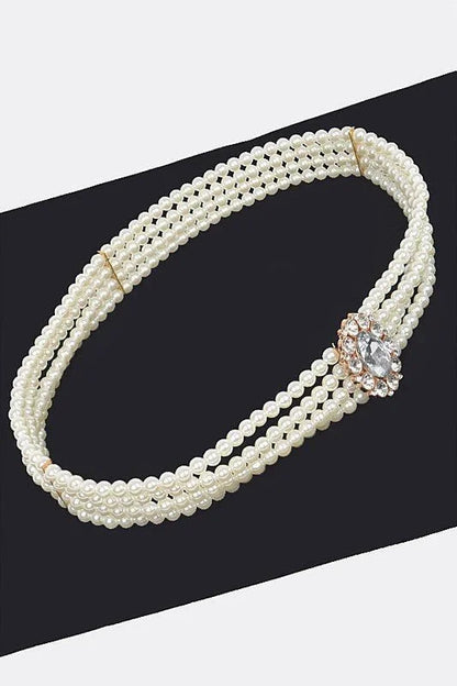 Faux Pearl Rhinestone Stretch Waist Belt