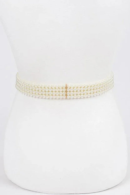 Faux Pearl Rhinestone Stretch Waist Belt