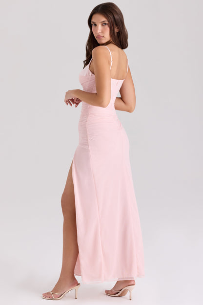 soft pink mesh maxi dress