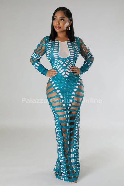 Feel Me Green Maxi Dress with Cutout Details