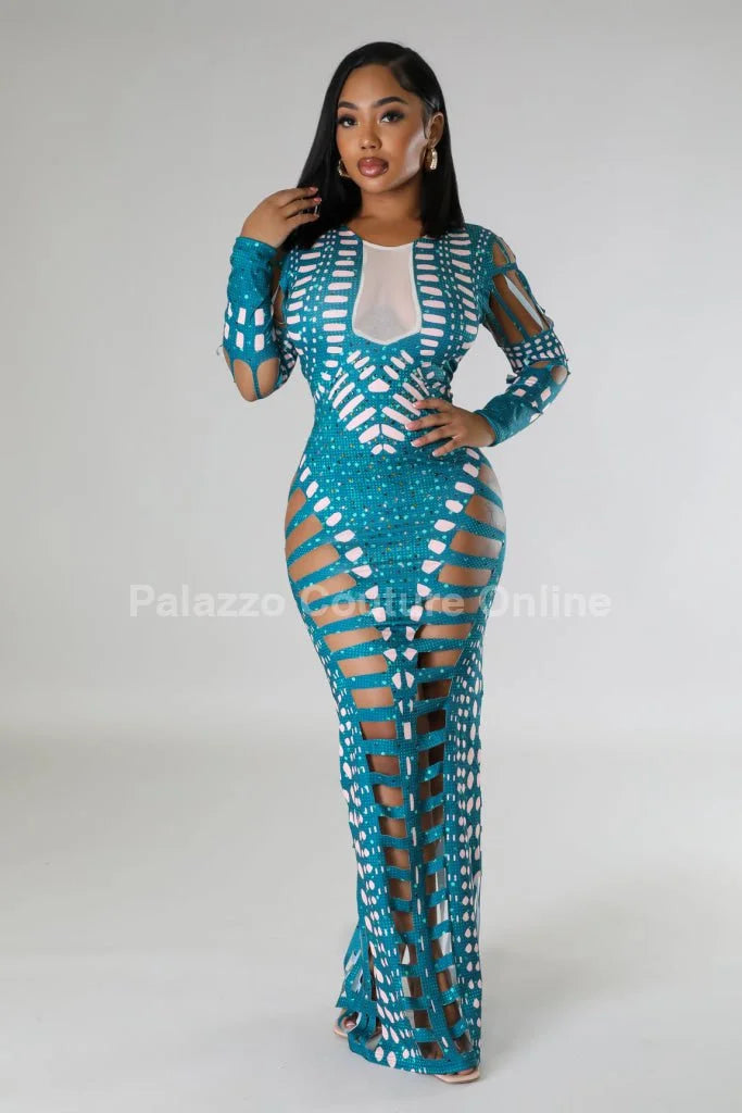 Feel Me Green Maxi Dress with Cutout Details