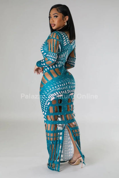 Feel Me Green Maxi Dress with Cutout Details
