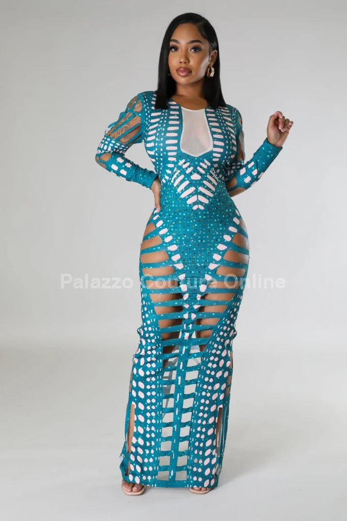 Feel Me Green Maxi Dress with Cutout Details