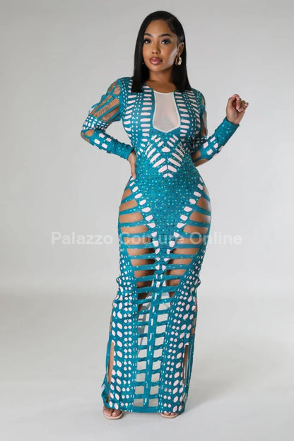 Feel Me Green Maxi Dress with Cutout Details