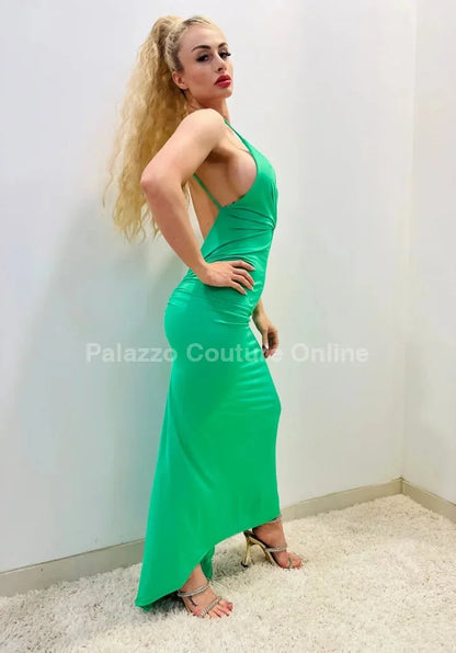 First Choice Lime Maxi Dress – Deep V Elegant Fit