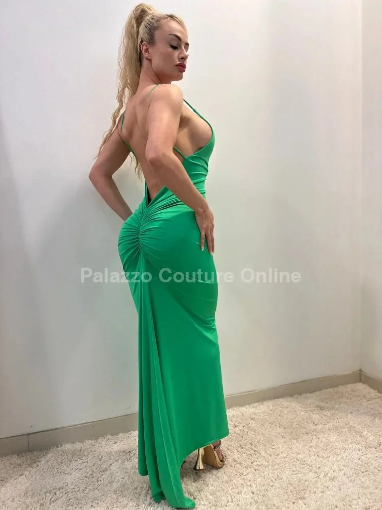 First Choice Lime Maxi Dress – Deep V Elegant Fit