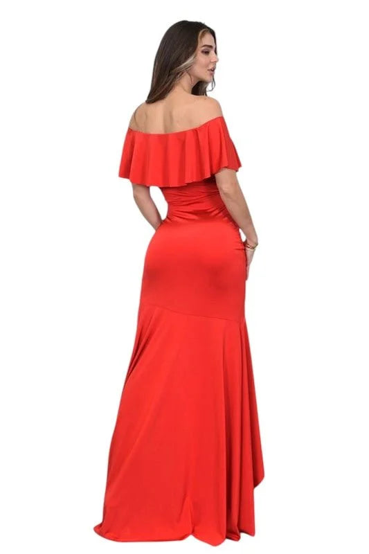 Flamenco Charm Ruffle Maxi Dress (Red)