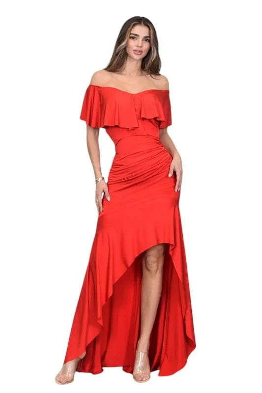 Flamenco Charm Ruffle Maxi Dress (Red)