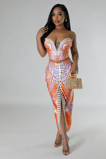 Flirty Date Skirt Set (Orange)