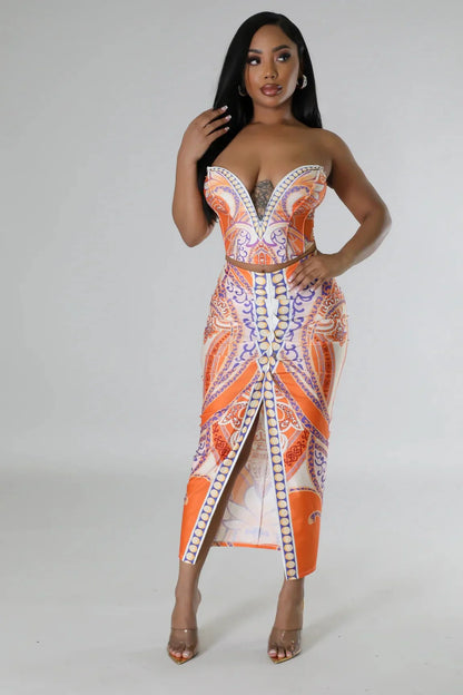 Flirty Date Skirt Set (Orange)