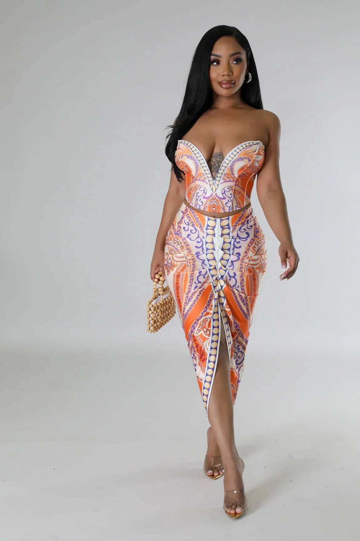 Flirty Date Skirt Set (Orange)
