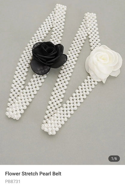 Floral Elegance Faux Pearl Stretch Belt Ivory
