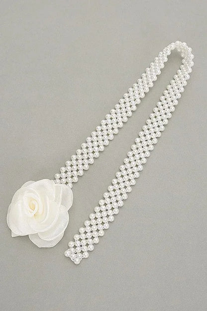 Floral Elegance Faux Pearl Stretch Belt Ivory
