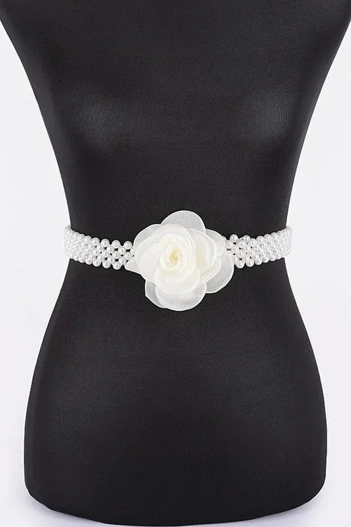 Floral Elegance Faux Pearl Stretch Belt Ivory