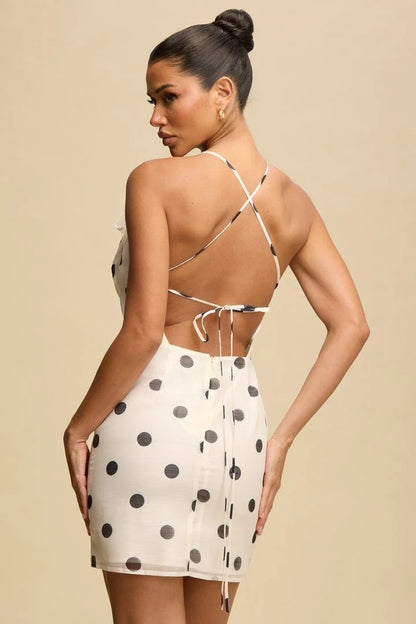 Floral Pop Polka Dot Mini Dress- Ivory/Black