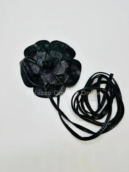 Floral Radiance Convertible Leather Wrap Belt & Choker (Black)