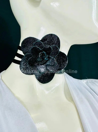 Floral Radiance Convertible Leather Wrap Belt & Choker (Black)