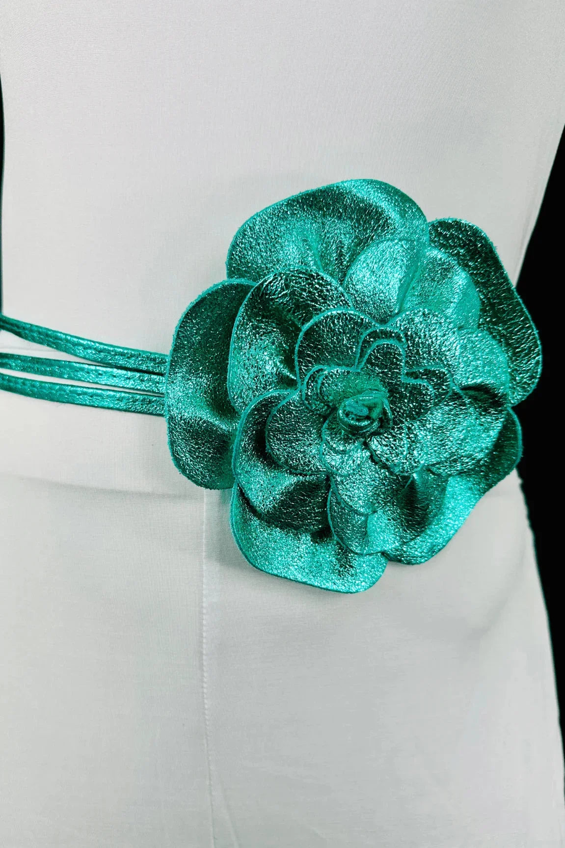 Floral Radiance Leather Flower Choker & Wrap Belt – Turquoise