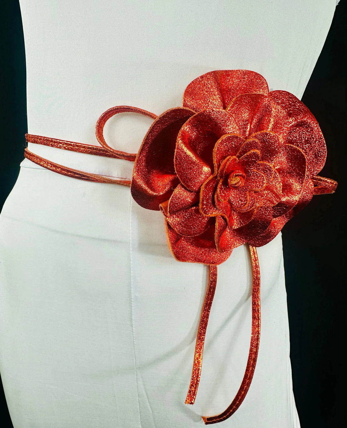 Floral Radiance Leather Wrap Belt & Choker – Orange