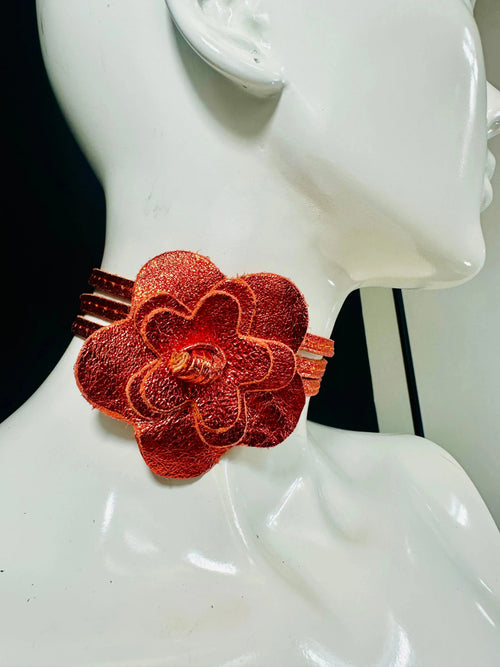 Floral Radiance Leather Wrap Belt & Choker – Orange