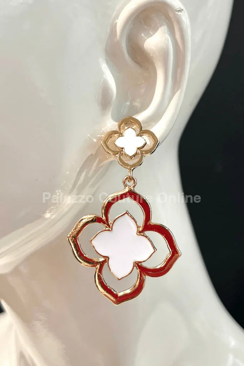 Florence Hanging Clover  Earrings (White)