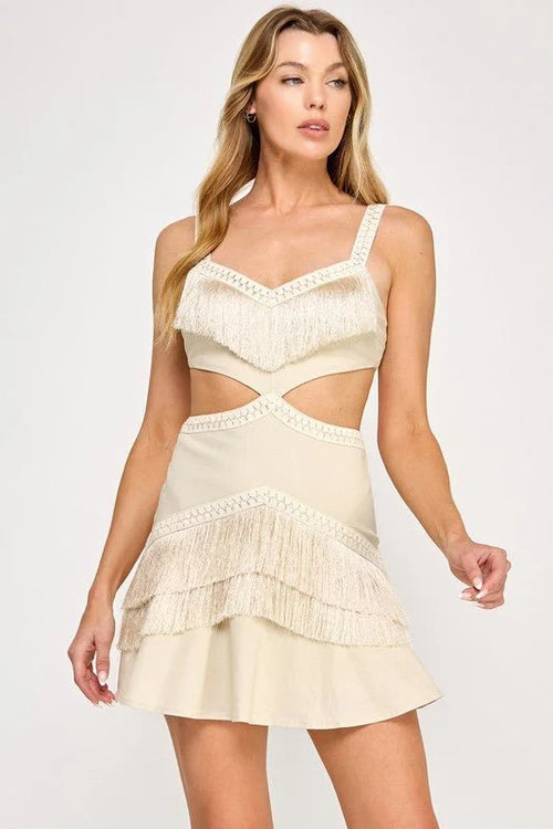 Fringe Escape Cutout Mini Dress Ivory