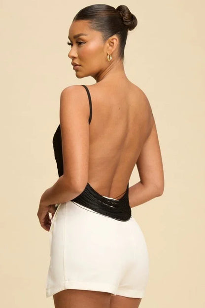 Fringe Open Back Fringe Top in Black with Adjustable Straps