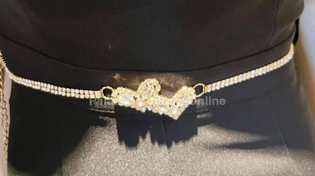 Gaby Two Sweet Heart Rhinestone Chain Belt (Gold)