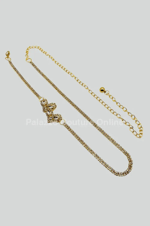 Gaby Two Sweet Heart Rhinestone Chain Belt (Gold)