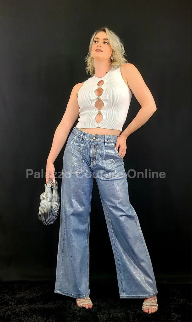 Galactic Silver Wide Leg Jeans – Shimmer Denim