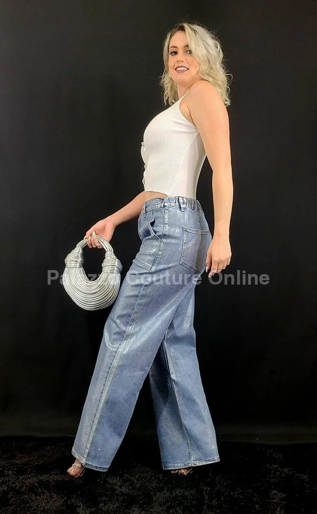 Galactic Silver Wide Leg Jeans – Shimmer Denim