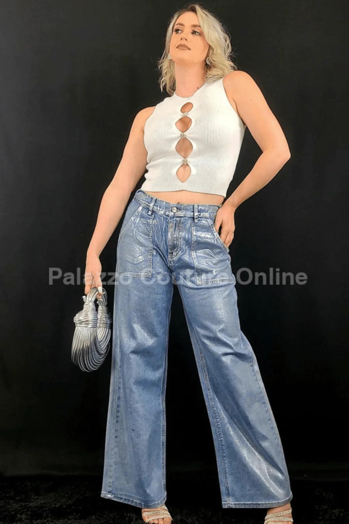 Galactic Silver Wide Leg Jeans – Shimmer Denim