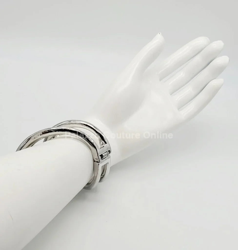 Gemini Wide Hinged Silver Cuff Bangle with Sculptural Design