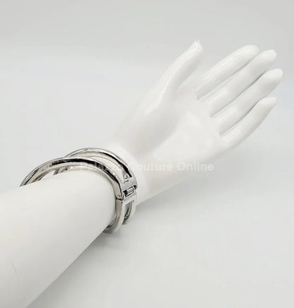 Gemini Wide Hinged Silver Cuff Bangle with Sculptural Design