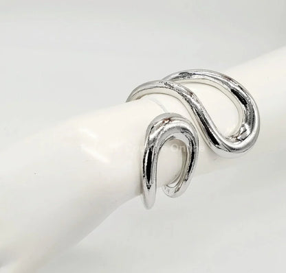 Gemini Wide Hinged Silver Cuff Bangle with Sculptural Design
