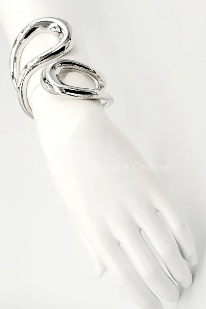 Gemini Wide Hinged Silver Cuff Bangle with Sculptural Design