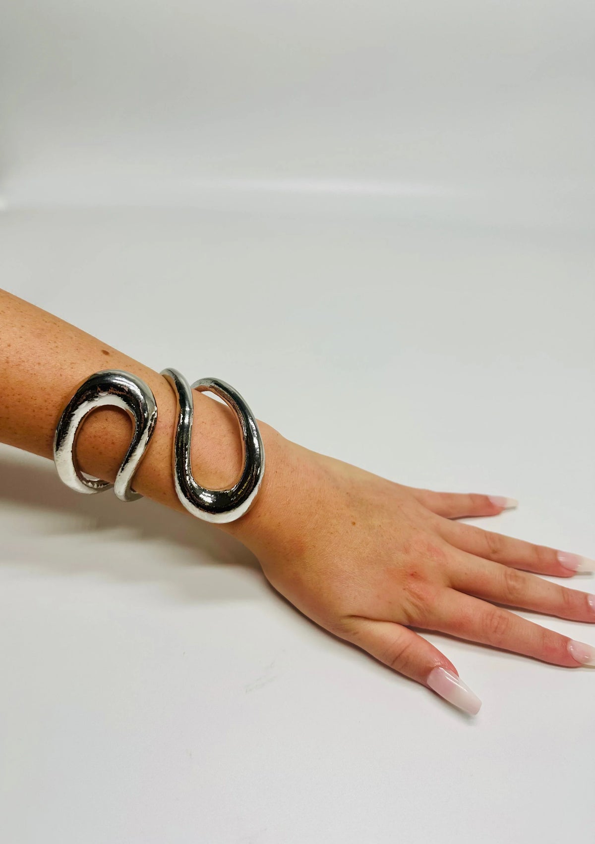 Gemini Wide Hinged Silver Cuff Bangle with Sculptural Design