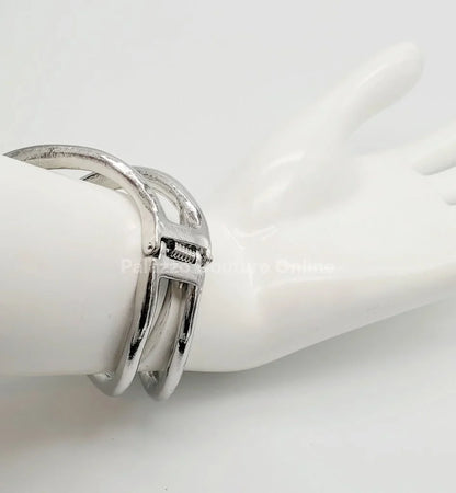 Gemini Wide Hinged Silver Cuff Bangle with Sculptural Design