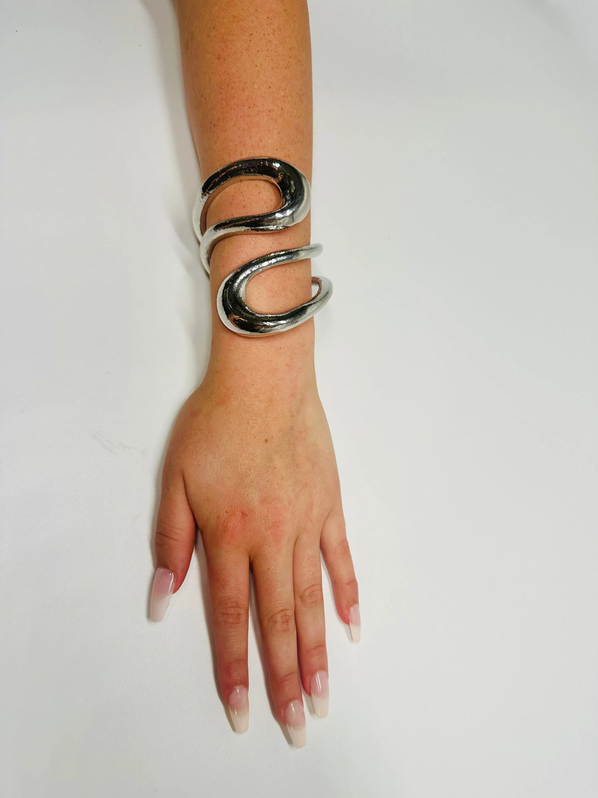 Gemini Wide Hinged Silver Cuff Bangle with Sculptural Design