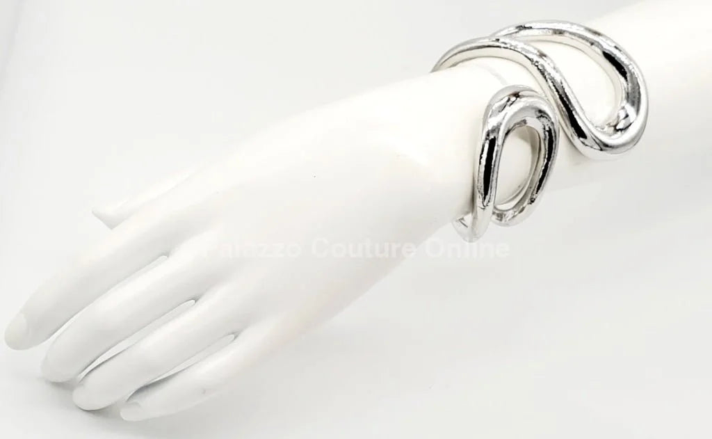 Gemini Wide Hinged Silver Cuff Bangle with Sculptural Design