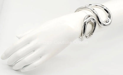 Gemini Wide Hinged Silver Cuff Bangle with Sculptural Design
