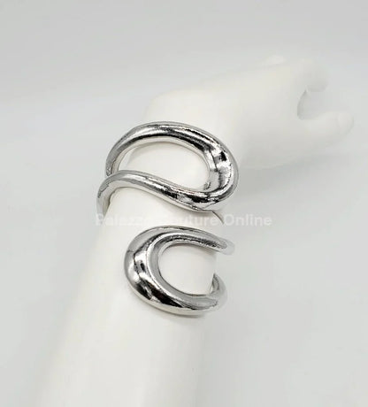 Gemini Wide Hinged Silver Cuff Bangle with Sculptural Design