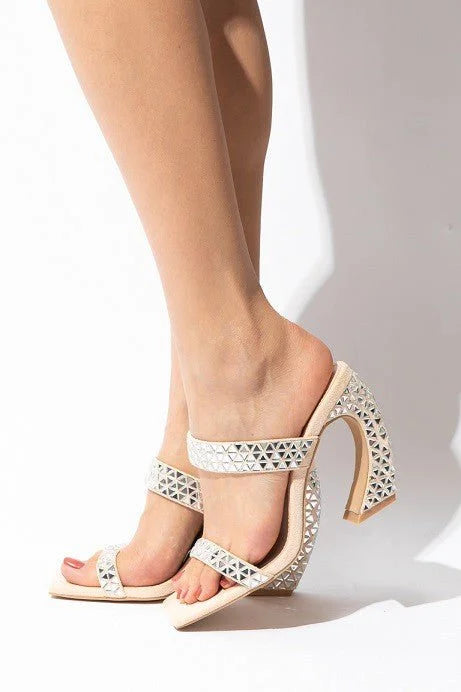 Geometry Rhinestone Sandals Heels (Nude)