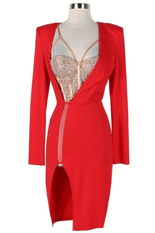 Girl of My Dreams Red Mini Dress with Embellished Bodice