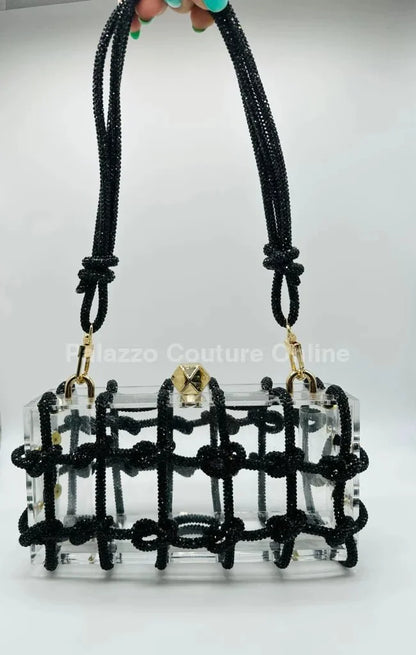 Glam Date Rhinestone Handbag (Black)