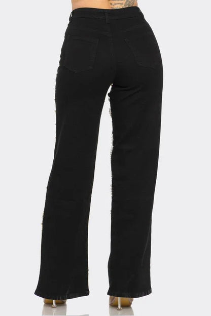 Glam Drip Pearl Statement Jeans - Black