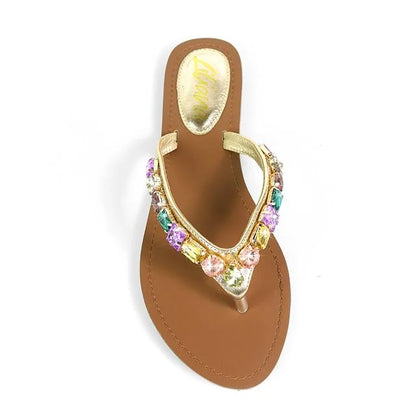 Glam Marlo 256 Crystal Flat Sandals Gold shoes